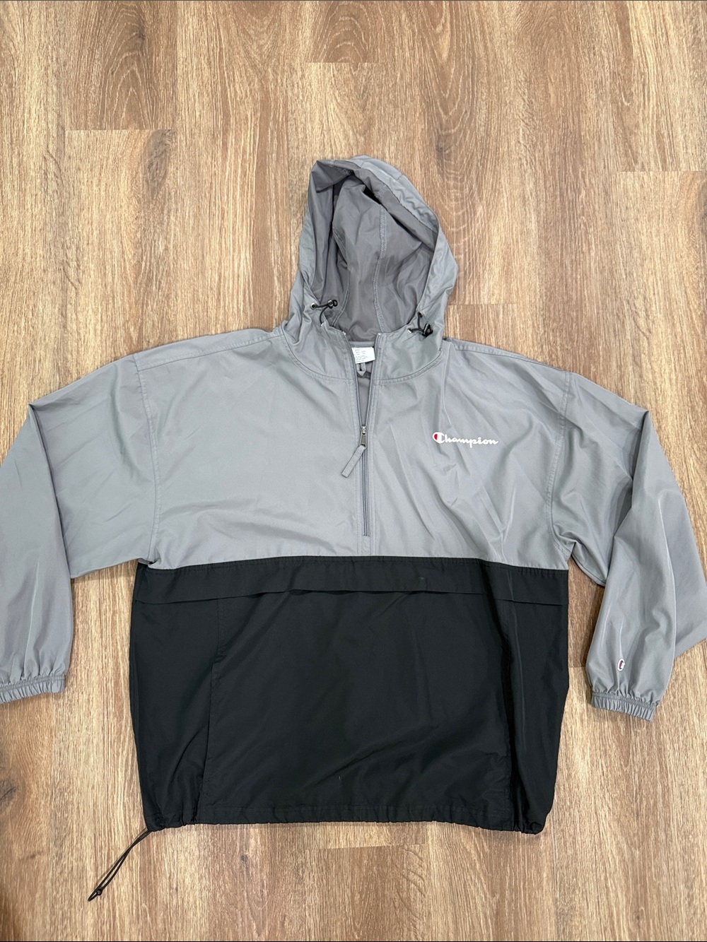Champion Two-Tone Hooded Windbreaker Pullover - Gray & Black